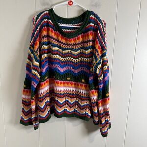 Vibrant Boho Zig Zag Knit Sweater‎ Women's Size S
